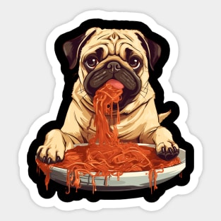 Pug Eating Pasta Sticker